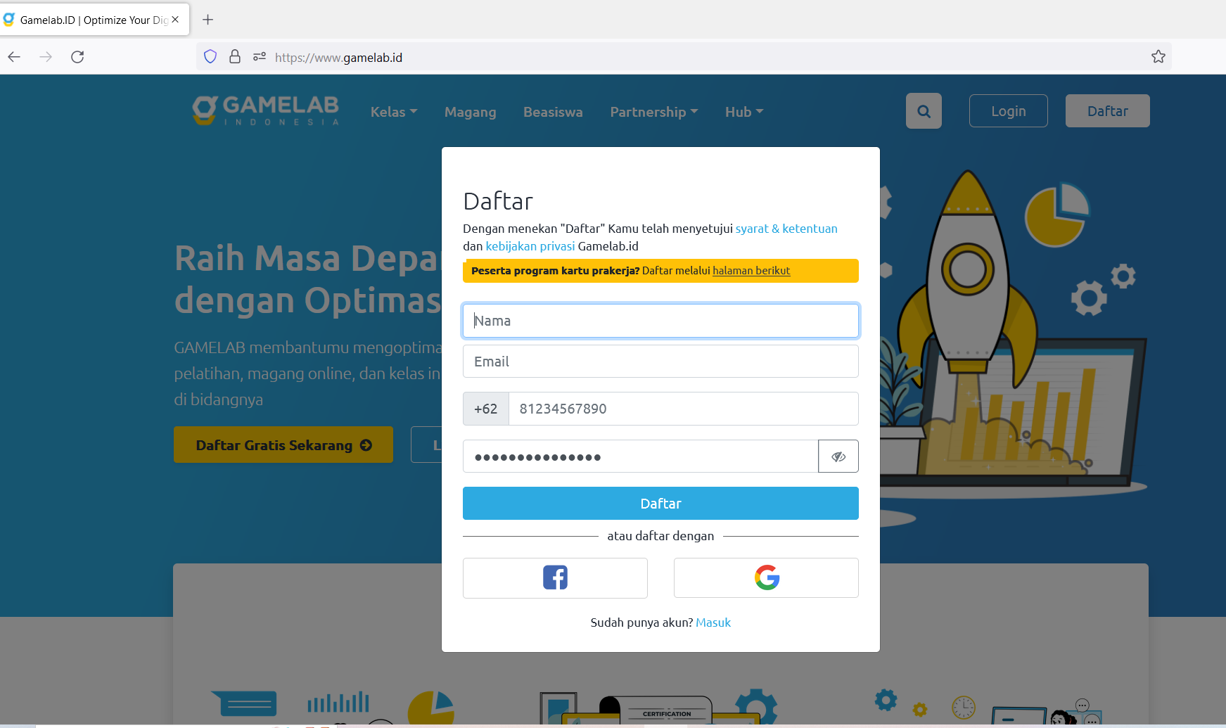 Daftar akun Gamelab