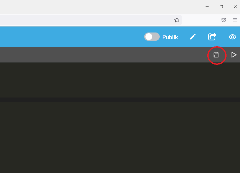 tekan tombol dalam lingkaran merah untuk menyimpan hasil coding