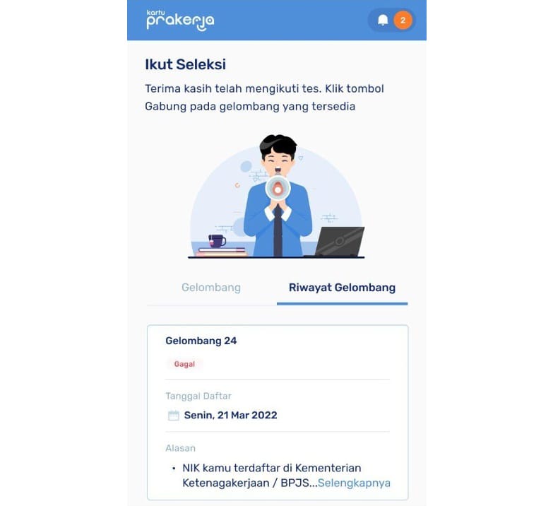 Hasil Seleksi Gagal pada Dashboard Prakerja - GAMELAB.ID