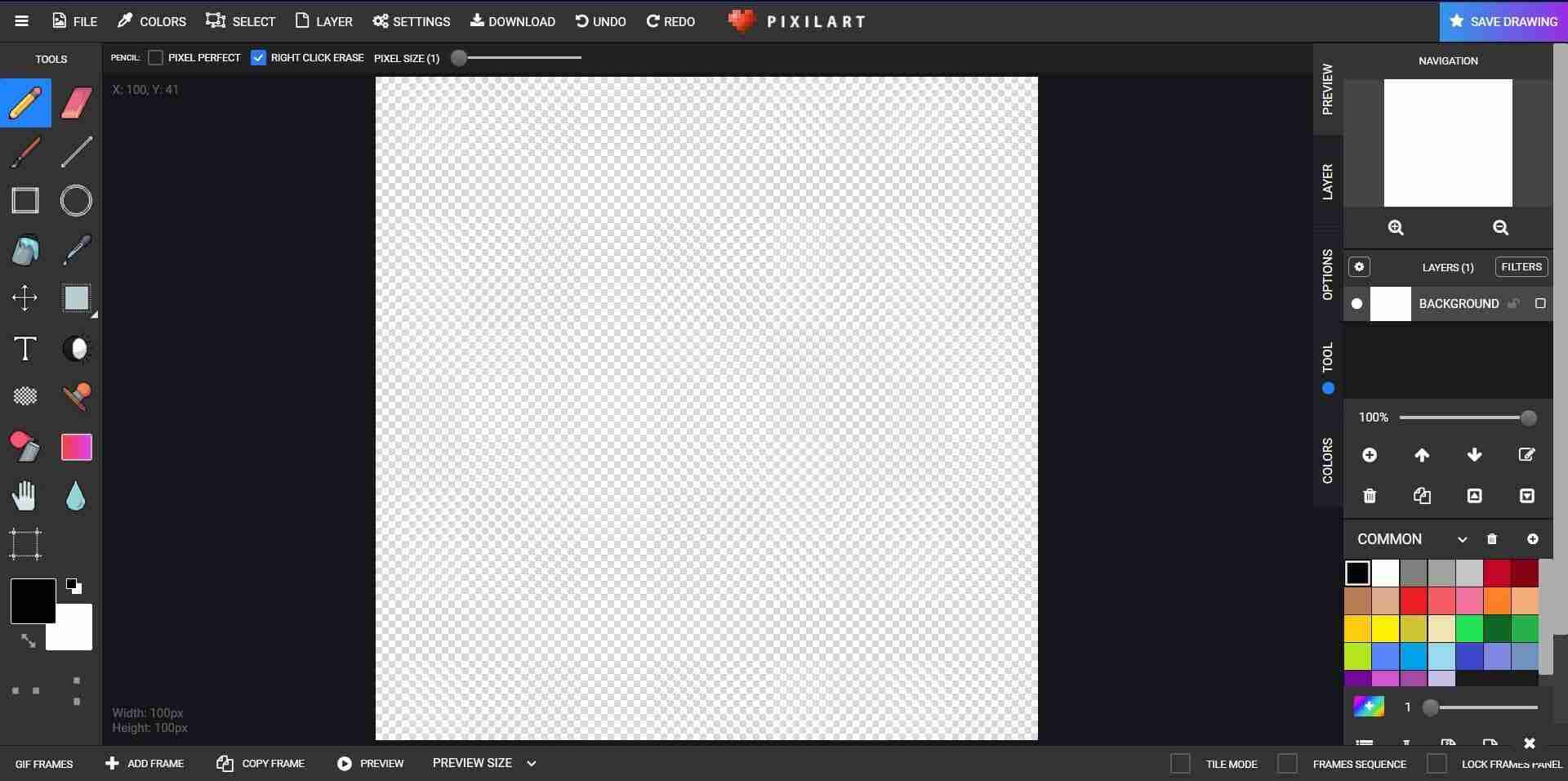 Tampilan editor Pixilart