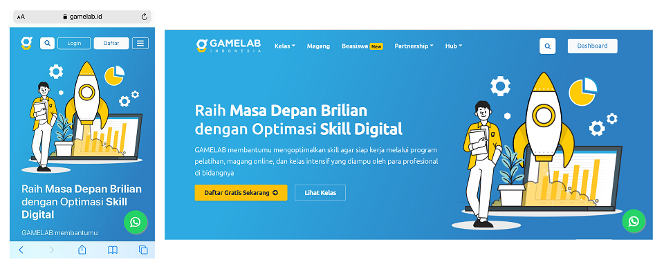 Gambar 8: Tampilan Website Gamelab di HP dan PC(Sumber: Gamelab.id)