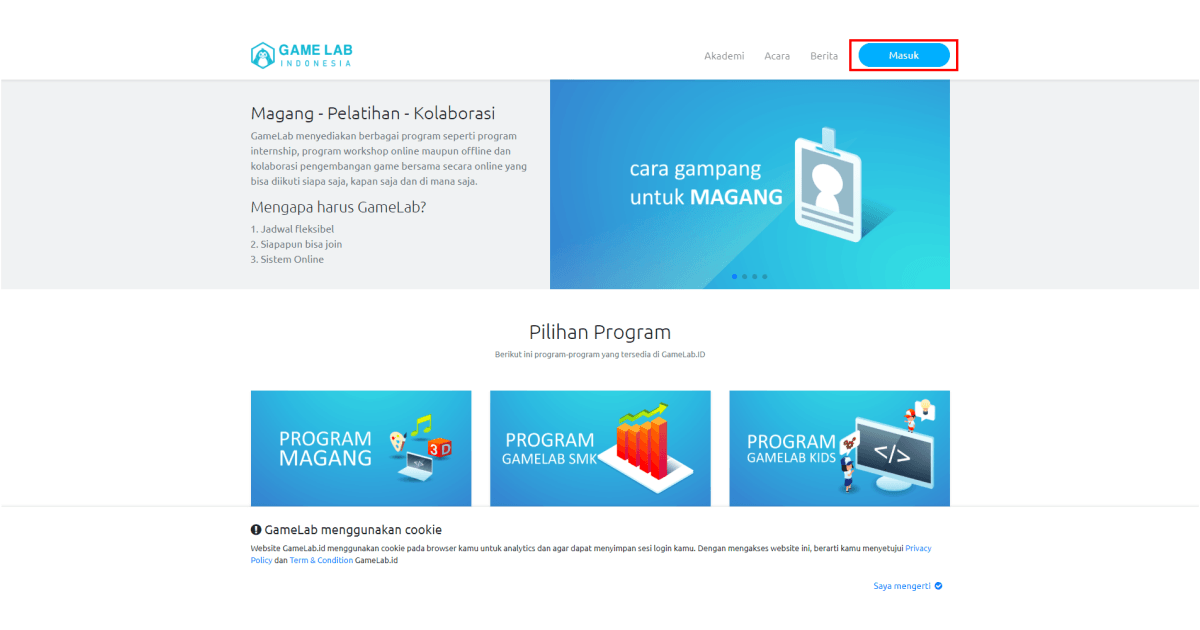 Akses halaman website GameLab.ID