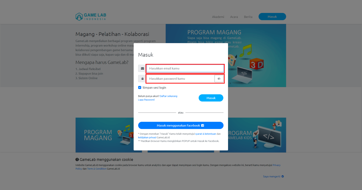 Login atau register terlebih dahulu