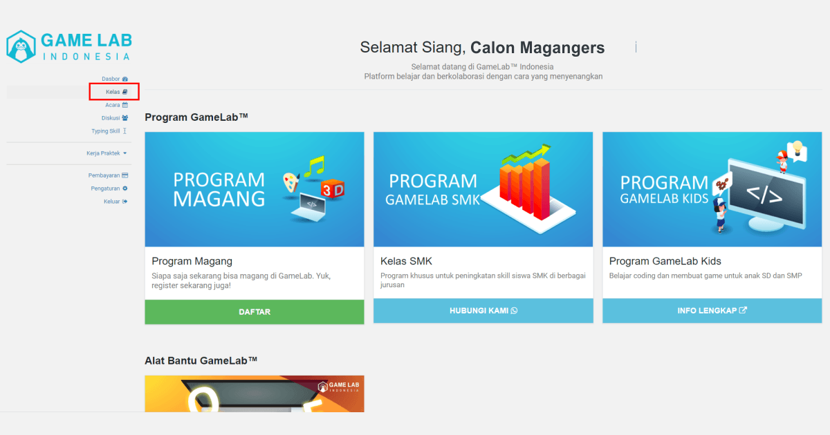 Klik kelas pada menu
