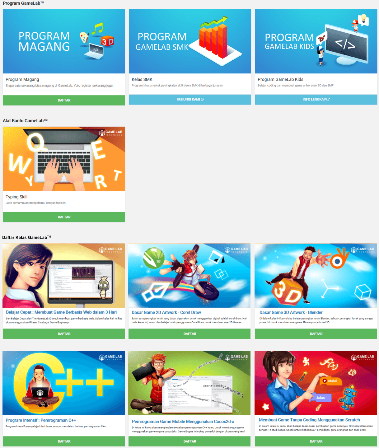 Gambar : Progaram, Tool, dan Kelas di GameLab Indonesia