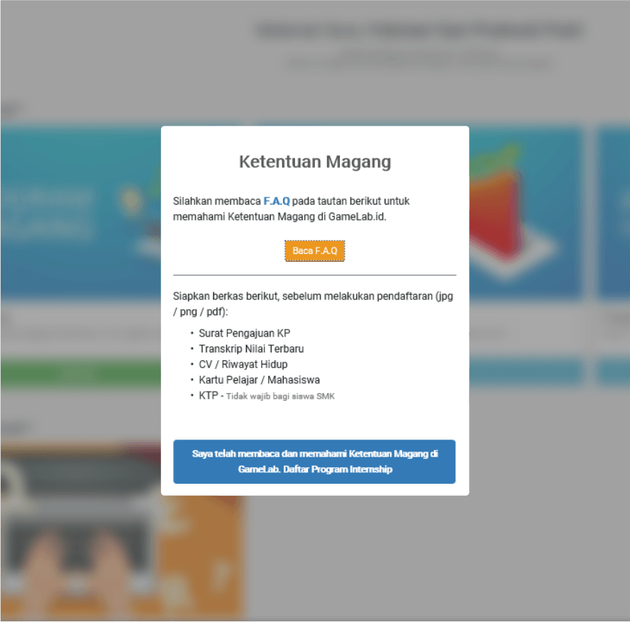 Pop-up yang muncul setelah klik button Daftar