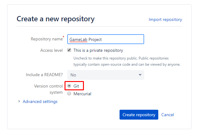Form Pembuatan Repository Baru
