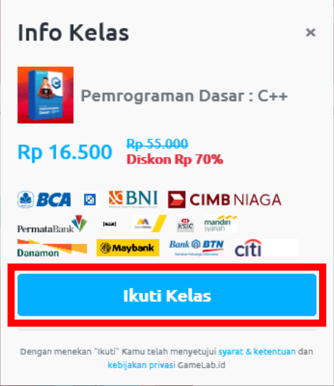Gambar: Muncul pop-up info kelas