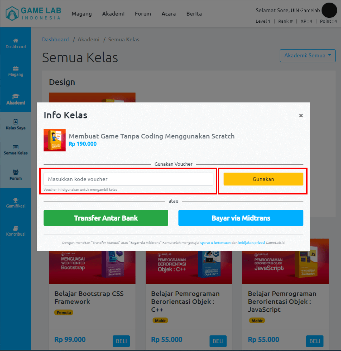 Gambar : Pop up redeem kode voucher