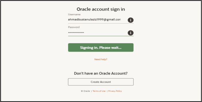 Halaman Login Oracle