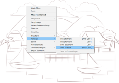 Menempatkan posisi sketsa kebelakang layer